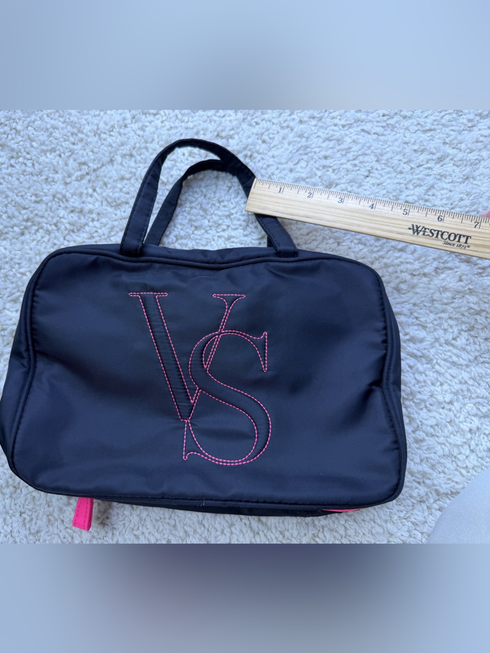 Victoria's Secret Black Travel Cosmetic Bag with Pink Stitching